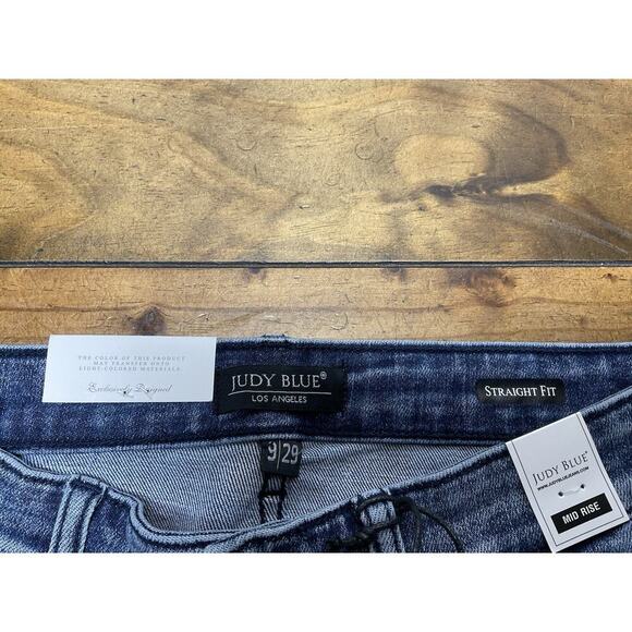 Judy Blue Jeans Womens 9/29 Distressed Straight Fit Mid Rise Raw Hem NWT - Picture 5 of 10